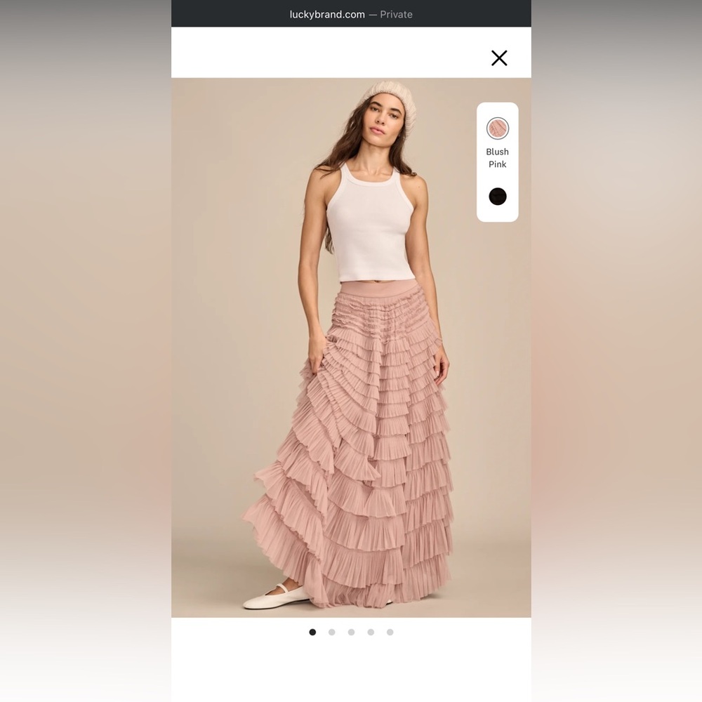 Lucky Brand Tulle Ruffle Maxi Skirt S dusty pink